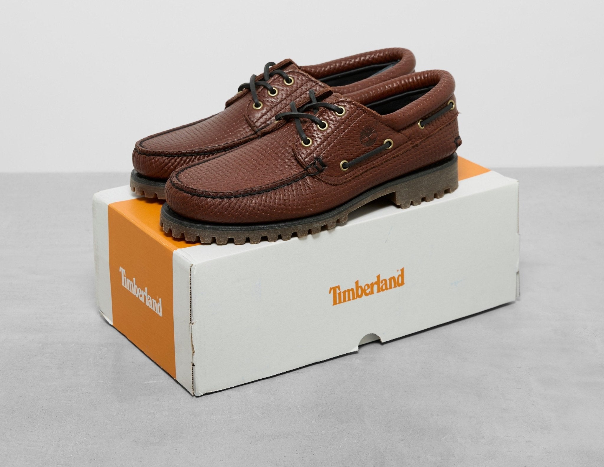 Brown Timberland Authentic 3-Eye Lug Handsewn Boat Shoe